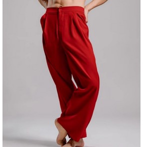 Men youth Boy Red latin ballroom Dance Practice Pants Loose Wide-leg modern Dancing long Pants Modern dance costumes